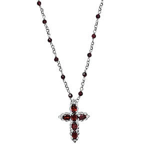 EverTrue Mozambique Garnet 9.25 ctw Cross Necklace in Platinum Bond 18 Inches