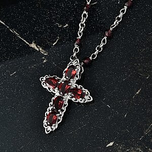 EverTrue Mozambique Garnet 9.25 ctw Cross Necklace in Platinum Bond 18 Inches