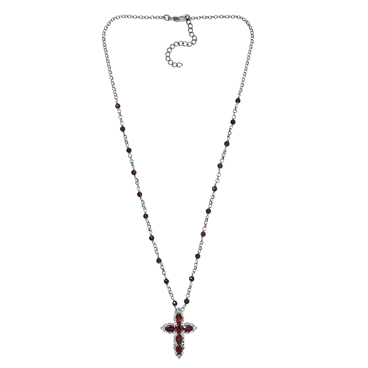 EverTrue Mozambique Garnet 9.25 ctw Cross Necklace in Platinum Bond 18 Inches image number 4