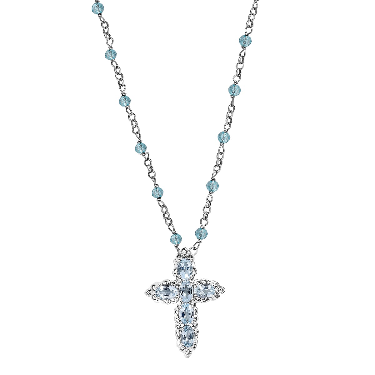EverTrue Sky Blue Topaz 8.50 ctw Cross Necklace in Platinum Bond 18 Inches image number 0