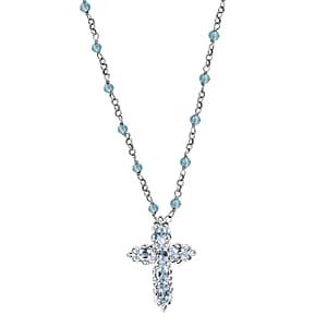 EverTrue Sky Blue Topaz 8.50 ctw Cross Necklace in Platinum Bond 18 Inches