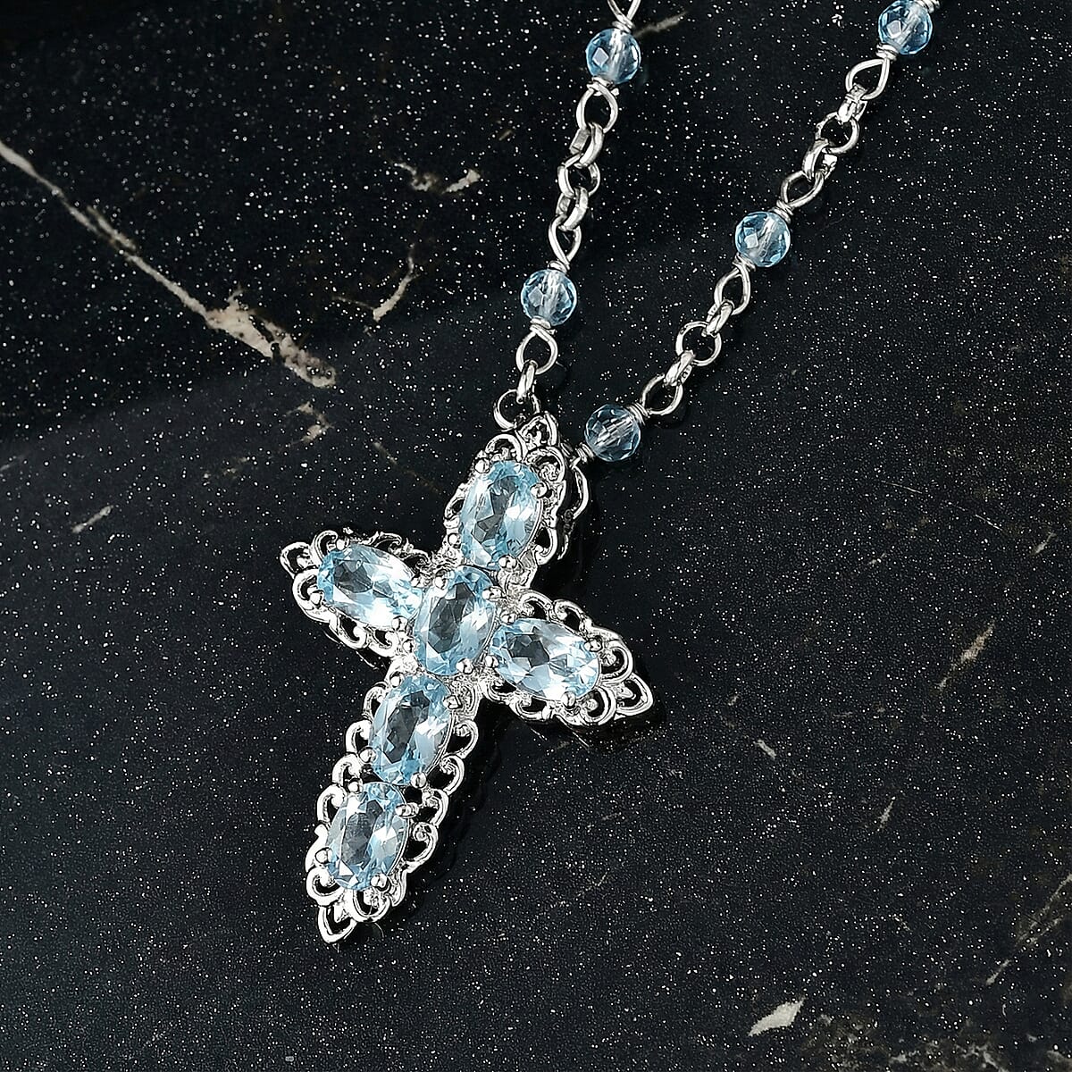 EverTrue Sky Blue Topaz 8.50 ctw Cross Necklace in Platinum Bond 18 Inches image number 1