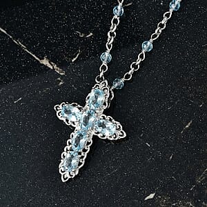 EverTrue Sky Blue Topaz 8.50 ctw Cross Necklace in Platinum Bond 18 Inches