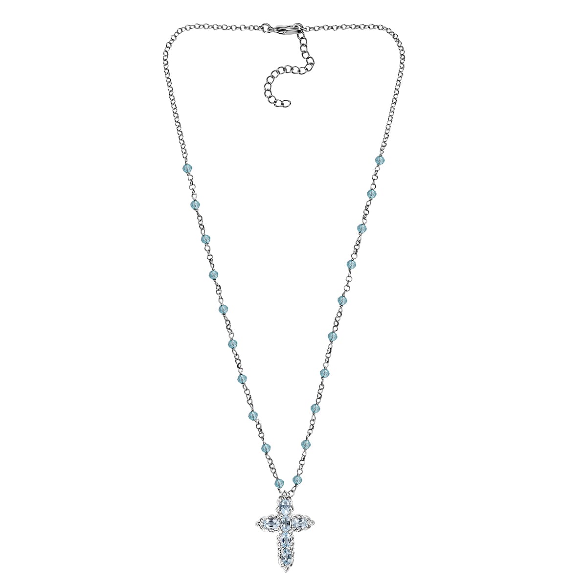 EverTrue Sky Blue Topaz 8.50 ctw Cross Necklace in Platinum Bond 18 Inches image number 2