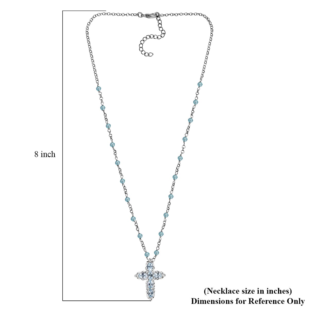 EverTrue Sky Blue Topaz 8.50 ctw Cross Necklace in Platinum Bond 18 Inches image number 3