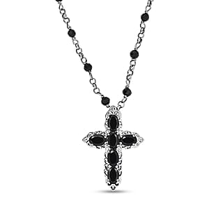 EverTrue Thai Black Spinel 9.25 ctw Cross Necklace in Platinum Bond 18 Inches