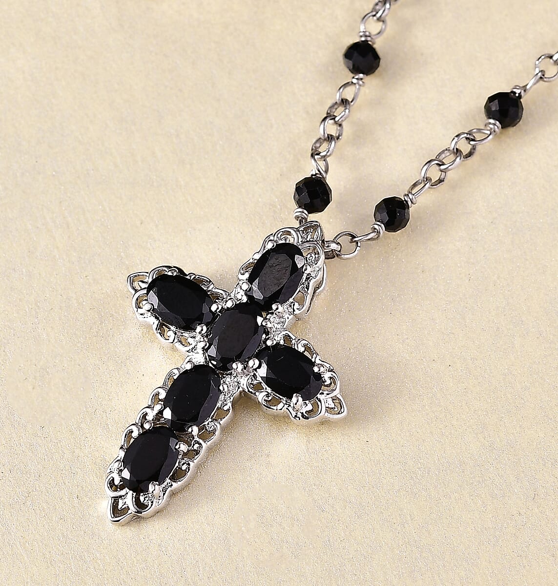 EverTrue Thai Black Spinel 9.25 ctw Cross Necklace in Platinum Bond 18 Inches image number 1