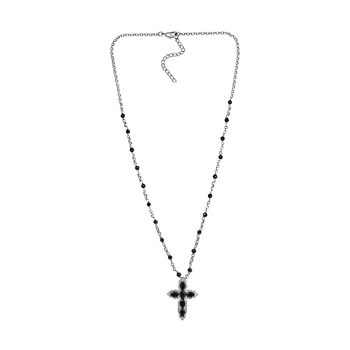 EverTrue Thai Black Spinel 9.25 ctw Cross Necklace in Platinum Bond 18 Inches image number 3