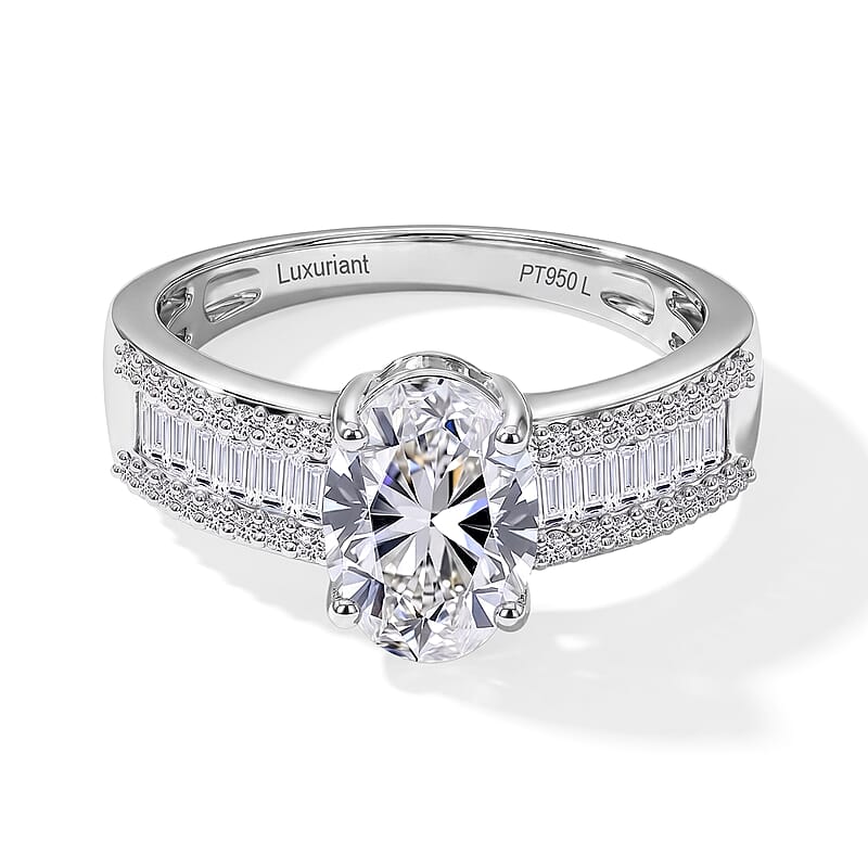 IGI Certified Luxuriant Lab Grown Diamond E-F VS 2.00 ctw Bridge Ring in 950 Platinum (Size 6.0) 5.60 Grams