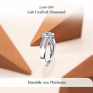 IGI Certified Luxuriant Lab Grown Diamond E-F VS 2.00 ctw Bridge Ring in 950 Platinum (Size 6.0) 5.60 Grams