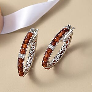 EverTrue Hessonite Garnet 25.40 ctw Hoop Earrings in Platinum Bond