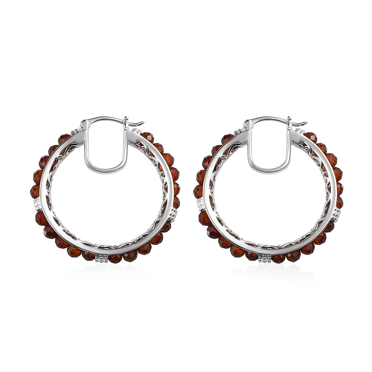 EverTrue Hessonite Garnet 25.40 ctw Hoop Earrings in Platinum Bond image number 3