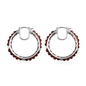 EverTrue Hessonite Garnet 25.40 ctw Hoop Earrings in Platinum Bond