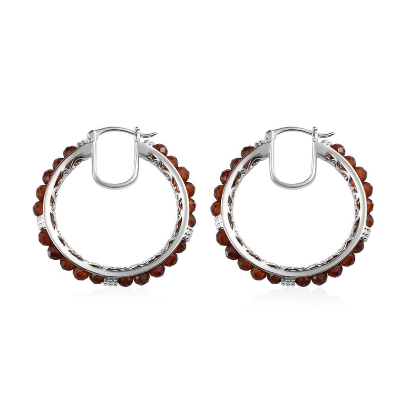 EverTrue Hessonite Garnet 25.40 ctw Hoop Earrings in Platinum Bond