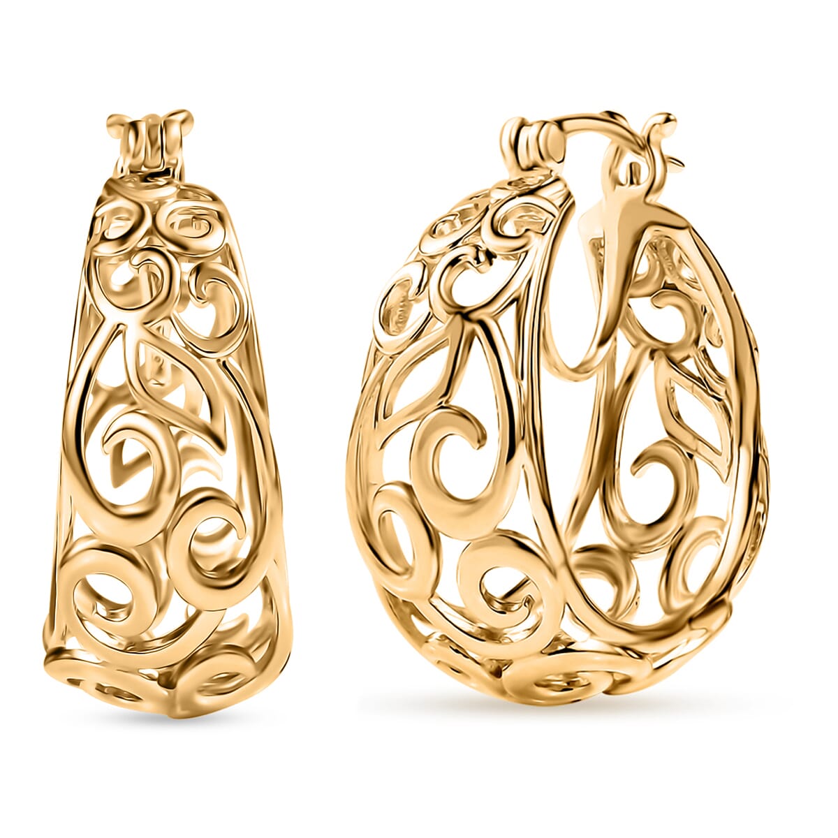 D'Joy Passport to Turkey 18K Vermeil Yellow Gold Over Sterling Silver Hoop Earrings 8.50 Grams image number 0