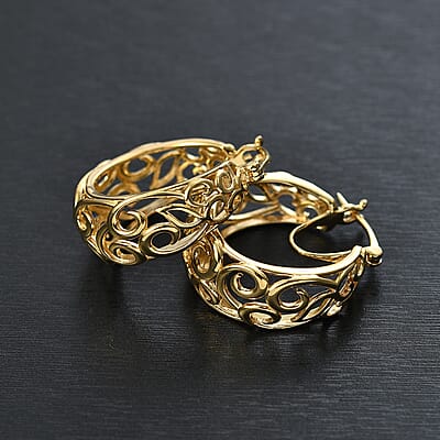 D'Joy Passport to Turkey 18K Vermeil Yellow Gold Over Sterling Silver Hoop Earrings 8.50 Grams