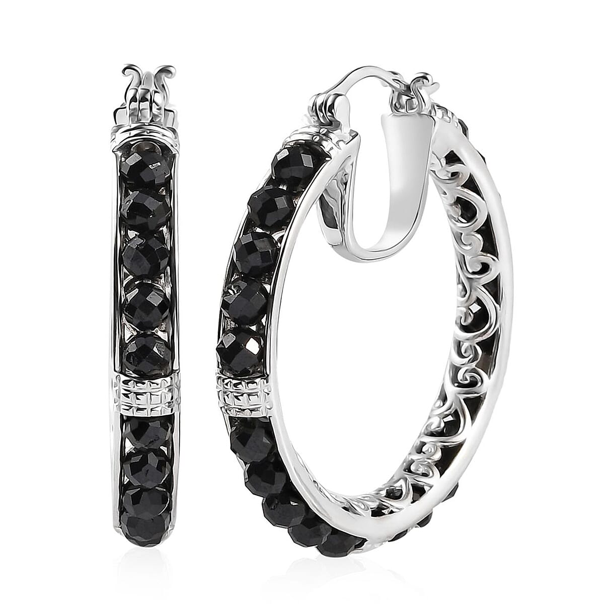 EverTrue Thai Black Spinel 20.15 ctw Hoop Earrings in Platinum Bond image number 0