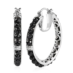 EverTrue Thai Black Spinel 20.15 ctw Hoop Earrings in Platinum Bond