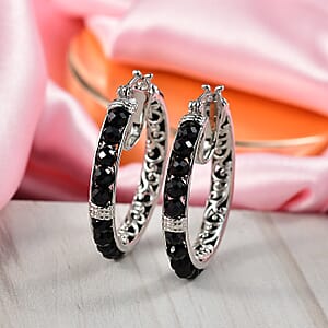 EverTrue Thai Black Spinel 20.15 ctw Hoop Earrings in Platinum Bond