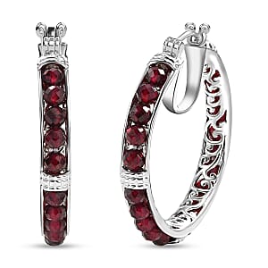 EverTrue Mozambique Garnet 28.00 ctw Hoop Earrings in Platinum Bond