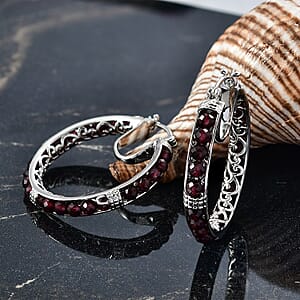 EverTrue Mozambique Garnet 28.00 ctw Hoop Earrings in Platinum Bond