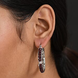 EverTrue Mozambique Garnet 28.00 ctw Hoop Earrings in Platinum Bond