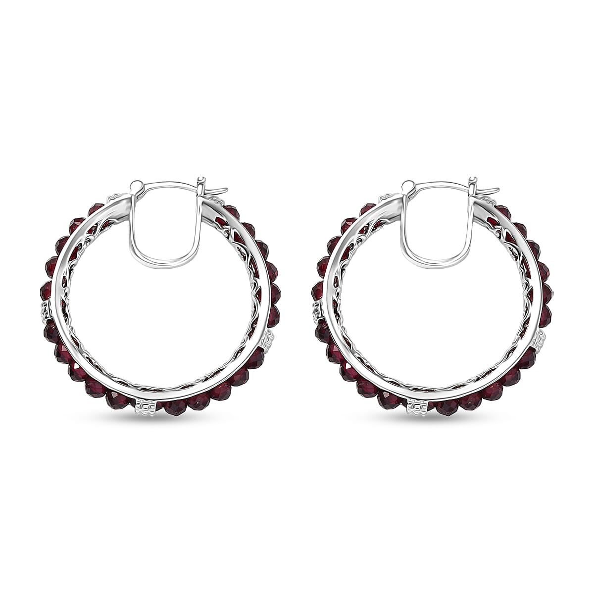 EverTrue Mozambique Garnet 28.00 ctw Hoop Earrings in Platinum Bond image number 3