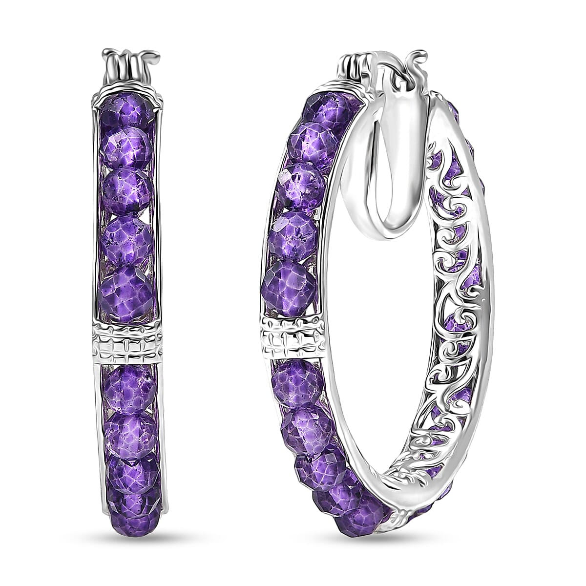 EverTrue African Amethyst 18.25 ctw Hoop Earrings in Platinum Bond image number 0