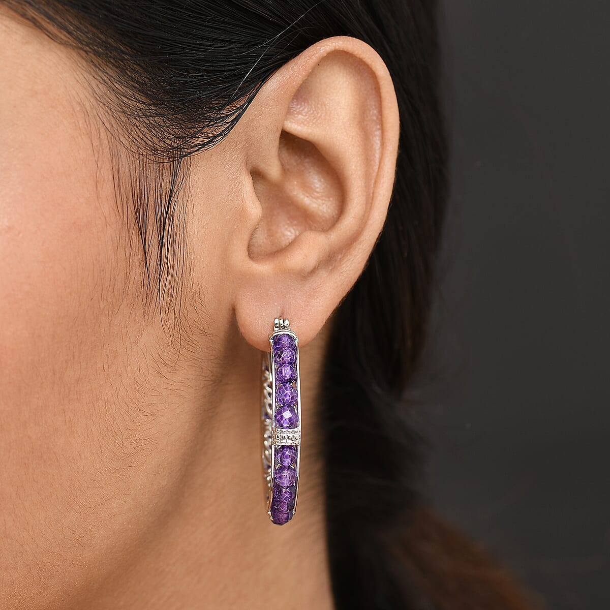 EverTrue African Amethyst 18.25 ctw Hoop Earrings in Platinum Bond image number 2