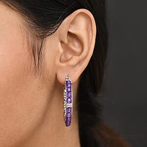 EverTrue African Amethyst 18.25 ctw Hoop Earrings in Platinum Bond
