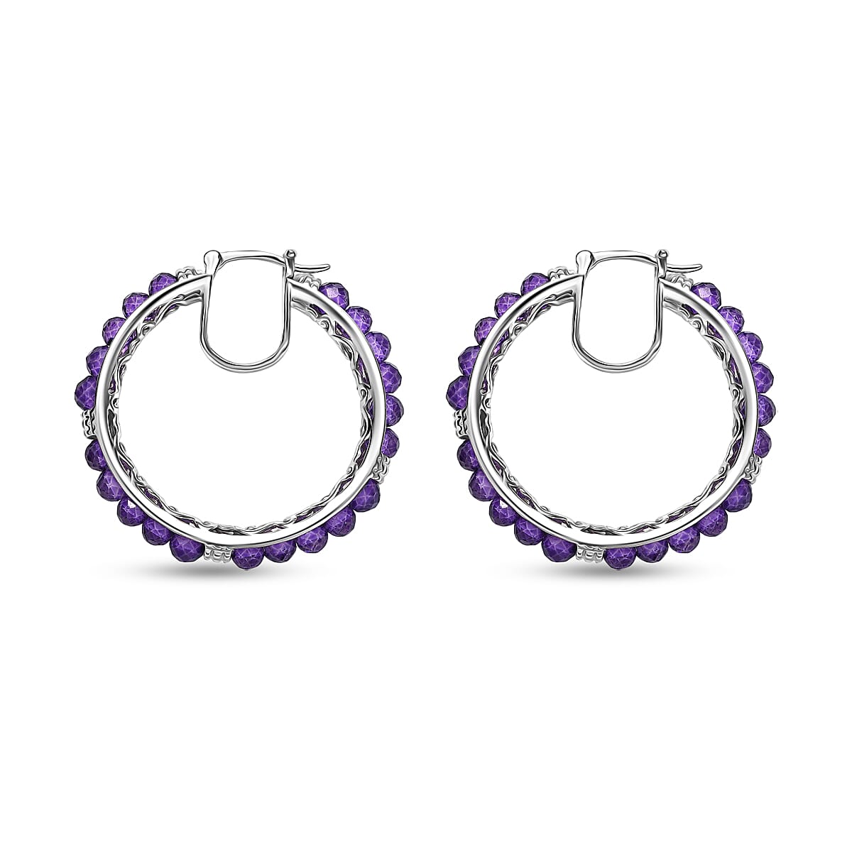 EverTrue African Amethyst 18.25 ctw Hoop Earrings in Platinum Bond image number 3
