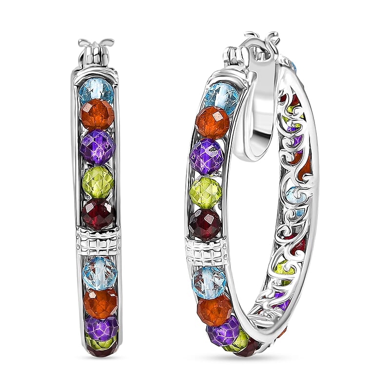 EverTrue Multi Gemstone 14.30 ctw Earrings in Platinum Bond