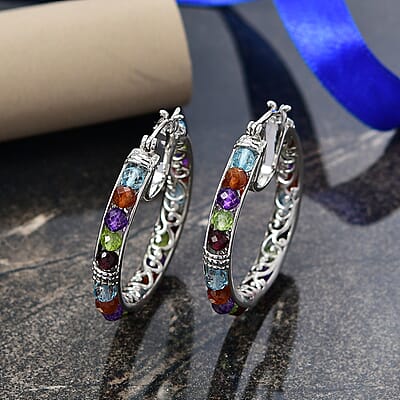 EverTrue Multi Gemstone 14.30 ctw Earrings in Platinum Bond