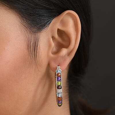 EverTrue Multi Gemstone 14.30 ctw Earrings in Platinum Bond