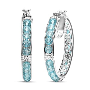 EverTrue Blue Apatite 18.75 ctw Hoop Earrings in Platinum Bond