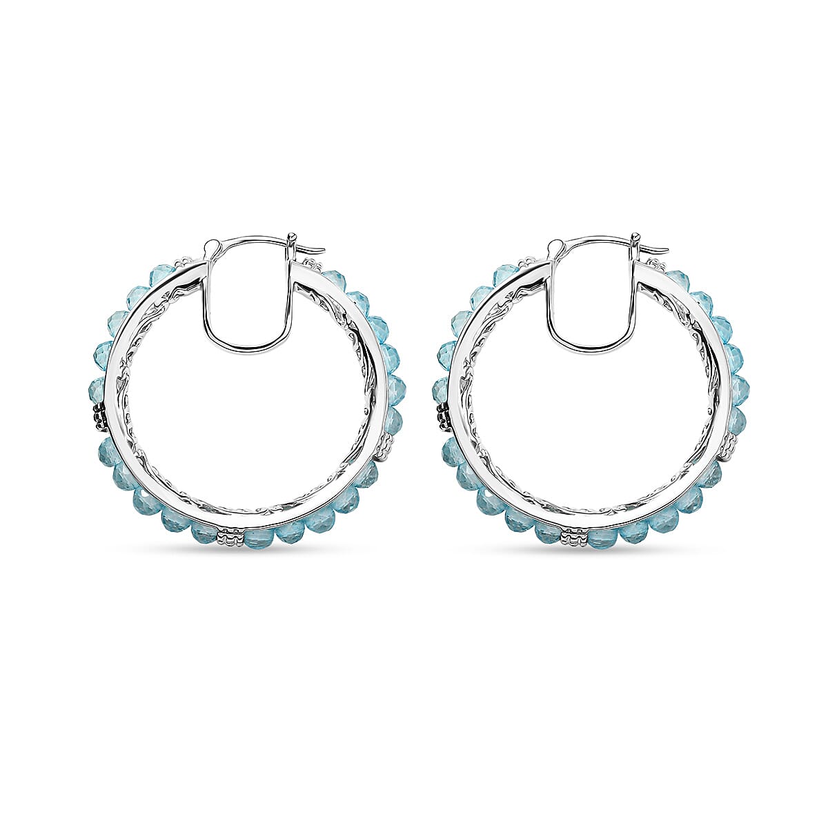 EverTrue Blue Apatite 18.75 ctw Hoop Earrings in Platinum Bond image number 3
