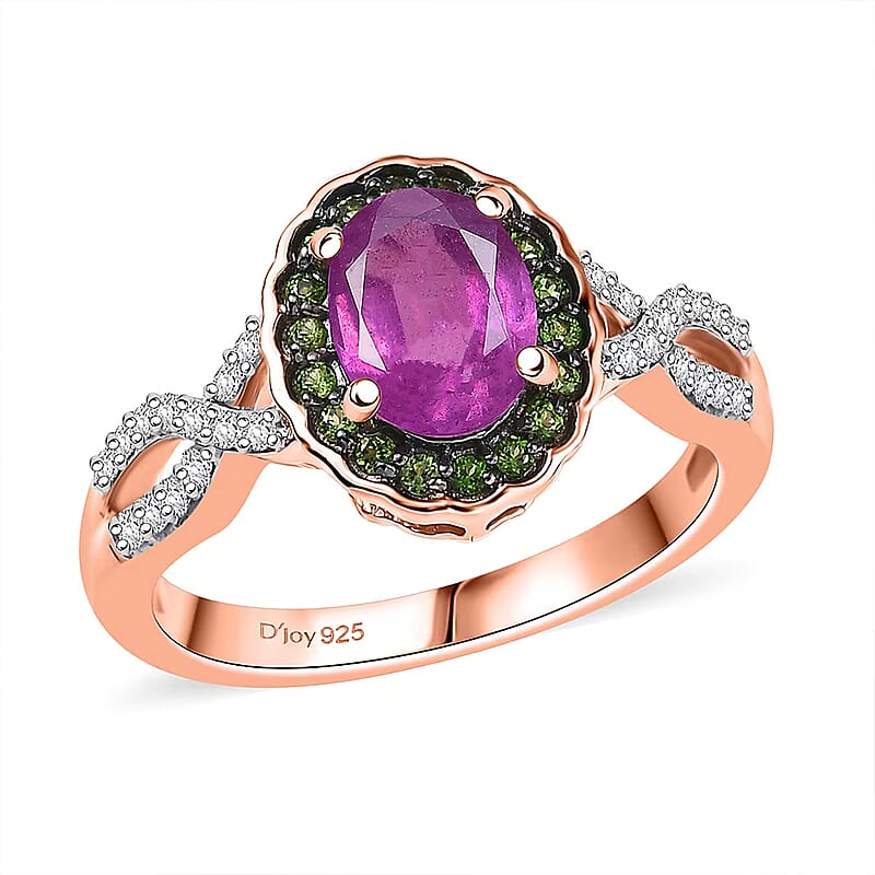 D'Joy Ilakaka Hot Pink Sapphire FF and Multi Gemstone 2.35 ctw Rosé Forest Ring in 18K Vermeil Rose Gold Over Sterling Silver (Size 10.0)