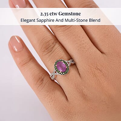 D'Joy Ilakaka Hot Pink Sapphire FF and Multi Gemstone 2.35 ctw Rosé Forest Ring in 18K Vermeil Rose Gold Over Sterling Silver (Size 10.0)