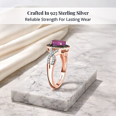 D'Joy Ilakaka Hot Pink Sapphire FF and Multi Gemstone 2.35 ctw Rosé Forest Ring in 18K Vermeil Rose Gold Over Sterling Silver (Size 10.0)