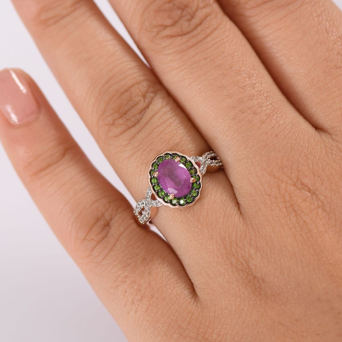 D'Joy Ilakaka Hot Pink Sapphire (FF) and Multi Gemstone 2.35 ctw Rosé Forest Ring in 18K Vermeil Rose Gold Over Sterling Silver (Size 7.0)  image number 2