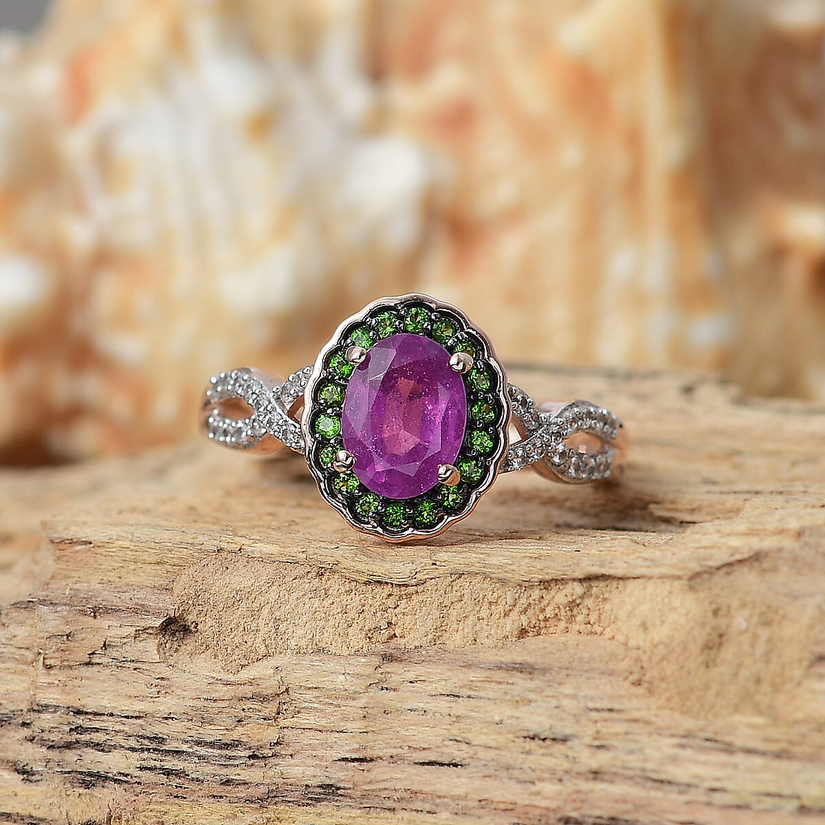 D'Joy Ilakaka Hot Pink Sapphire FF and Multi Gemstone 2.35 ctw Rosé Forest Ring in 18K Vermeil Rose Gold Over Sterling Silver (Size 9.0) image number 1