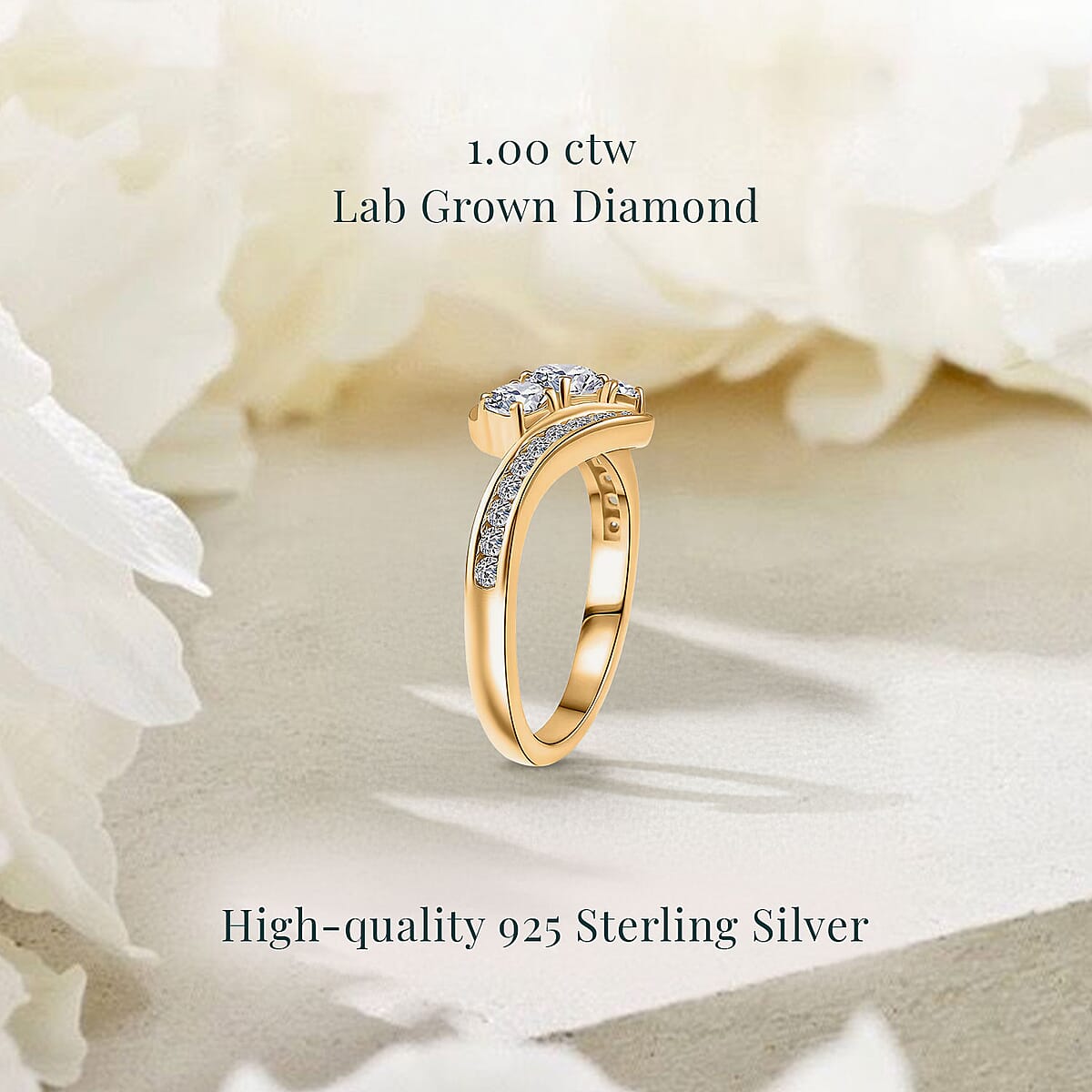 Luxuriant Lab Grown Diamond G-H SI 1.00 ctw Intercross Path Ring in 18K Vermeil Yellow Gold Over Sterling Silver (Size 8.0)  image number 2