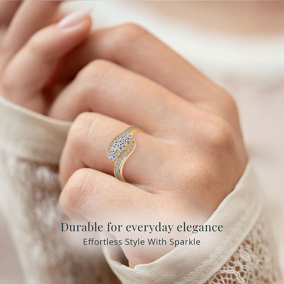 Luxuriant Lab Grown Diamond G-H SI 1.00 ctw Intercross Path Ring in 18K Vermeil Yellow Gold Over Sterling Silver (Size 8.0)  image number 5