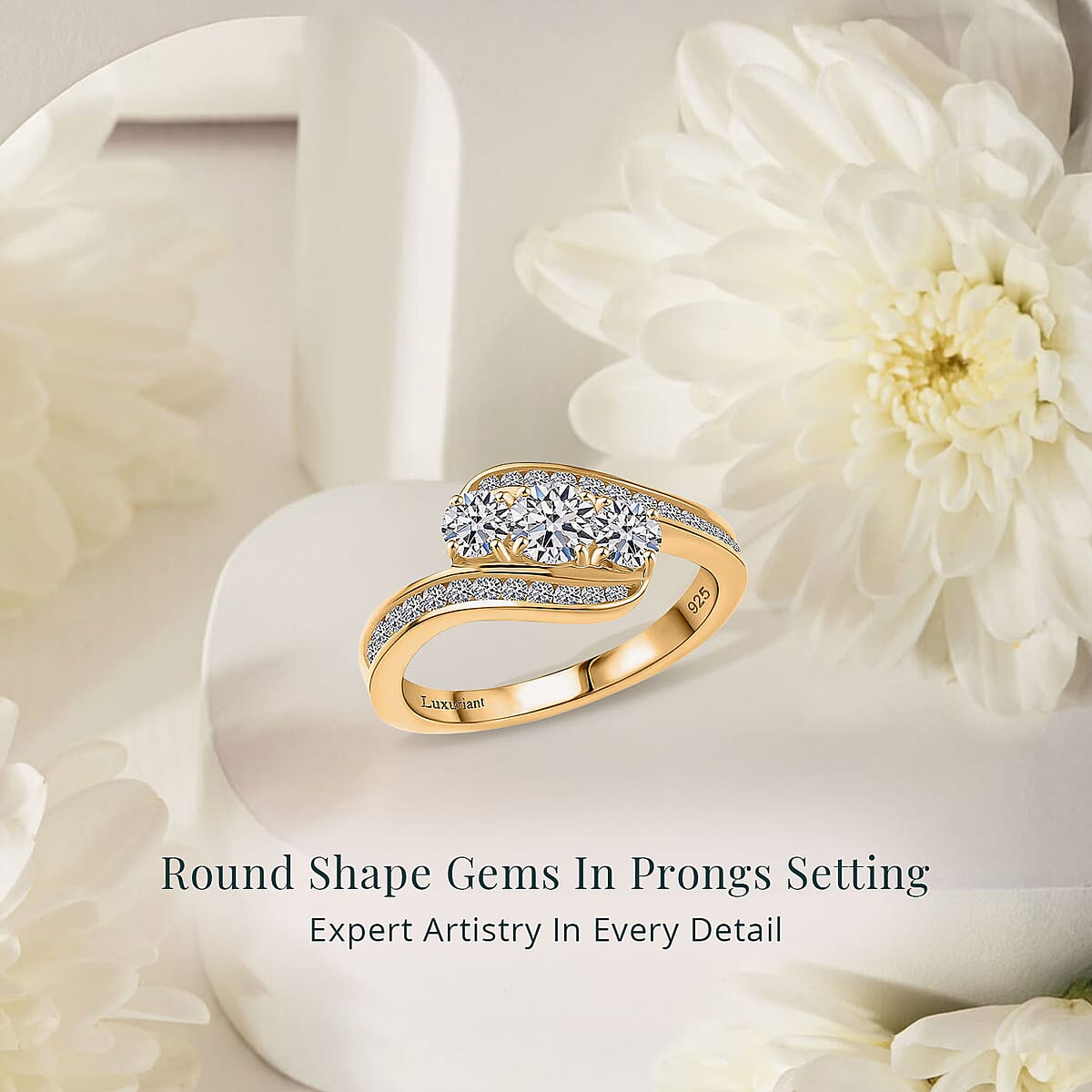 Luxuriant Lab Grown Diamond G-H SI 1.00 ctw Intercross Path Ring in 18K Vermeil Yellow Gold Over Sterling Silver (Size 9.0)  (Del. In 10-12 Days) image number 4