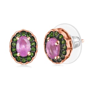 D'Joy Ilakaka Hot Pink Sapphire (FF) and Chrome Diopside 1.60 ctw Rosé Forest Earrings in 18K Vermeil Rose Gold Over Sterling Silver