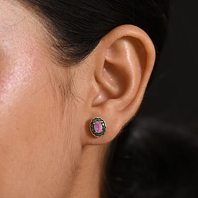 D'Joy Ilakaka Hot Pink Sapphire (FF) and Chrome Diopside 1.60 ctw Rosé Forest Earrings in 18K Vermeil Rose Gold Over Sterling Silver
