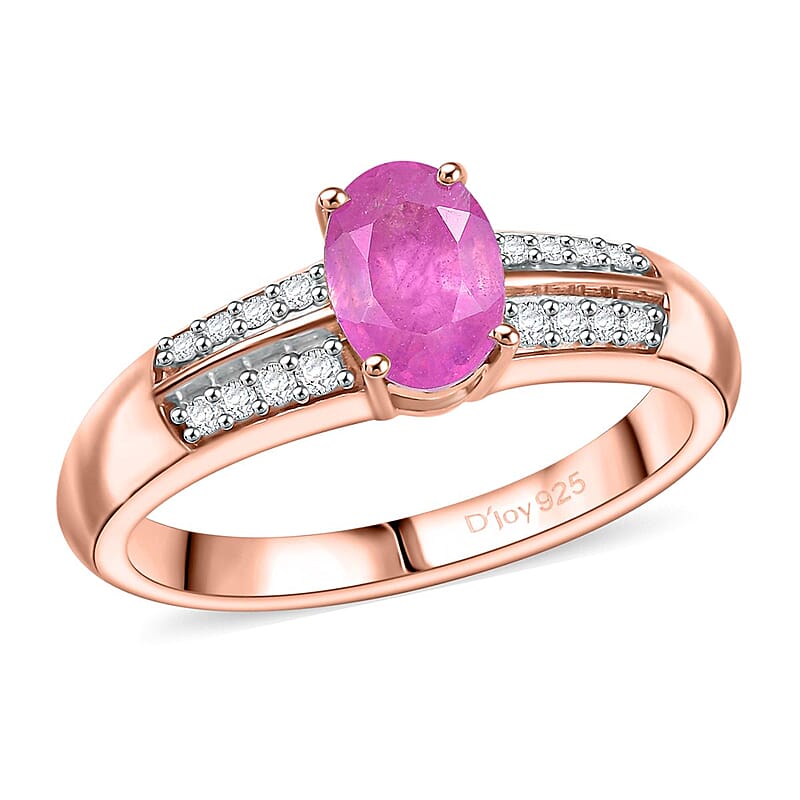 D'Joy Ilakaka Hot Pink Sapphire (FF) and Moissanite 1.30 ctw Glam Cascade Ring in 18K Vermeil Rose Gold Over Sterling Silver (Size 10.0)