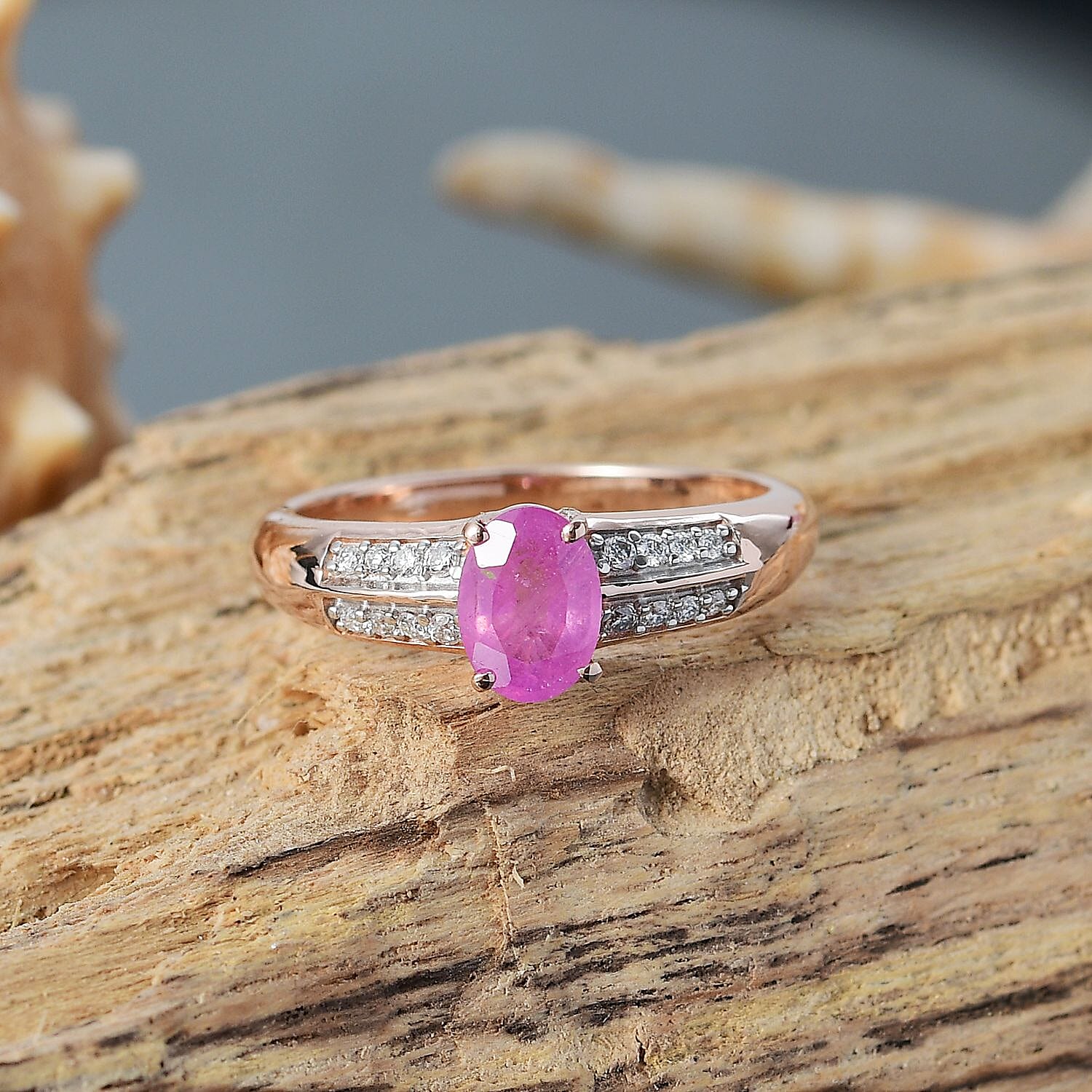 D'Joy Ilakaka Hot Pink Sapphire (FF) and Moissanite 1.30 ctw Glam Cascade Ring in 18K Vermeil Rose Gold Over Sterling Silver (Size 10.0)