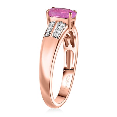 D'Joy Ilakaka Hot Pink Sapphire (FF) and Moissanite 1.30 ctw Glam Cascade Ring in 18K Vermeil Rose Gold Over Sterling Silver (Size 10.0)