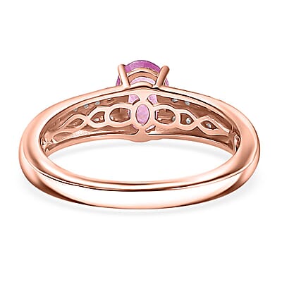 D'Joy Ilakaka Hot Pink Sapphire (FF) and Moissanite 1.30 ctw Glam Cascade Ring in 18K Vermeil Rose Gold Over Sterling Silver (Size 10.0)